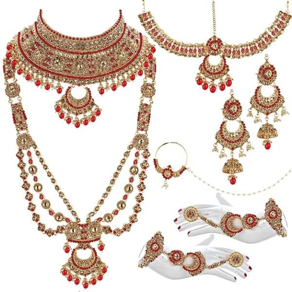 Lucky Jewellery Bridal Dulhan Alloy Gold Plated Jewellery Set