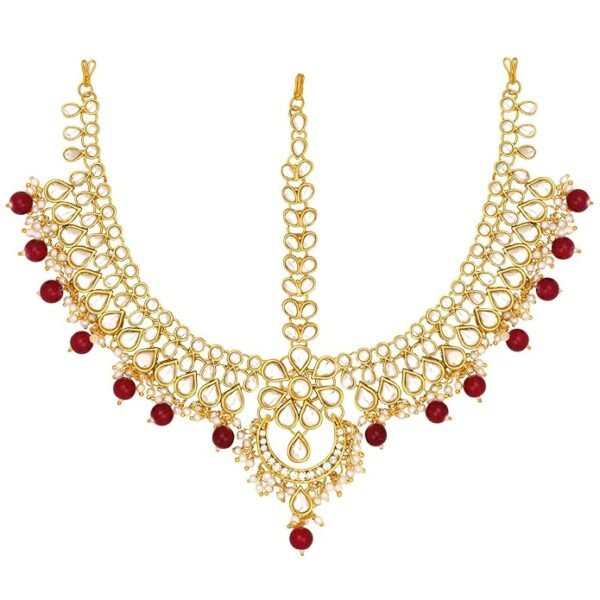 Gold Plated Kundan Pearl Maang Tikka Matha Patti Jewellery